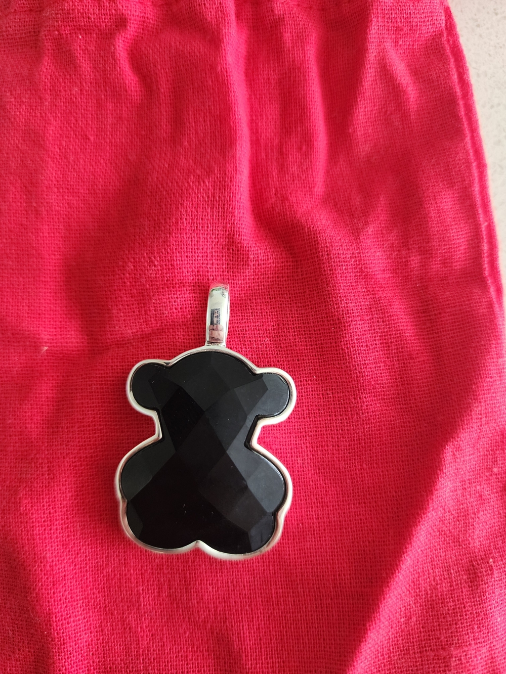 Tous Black Bear Pendant Necklace - Silver Accent